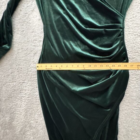 Emerald Velvet Dress Large Cocktail Holiday Elegant Elevated Old Money Stretch - Picture 13 of 16